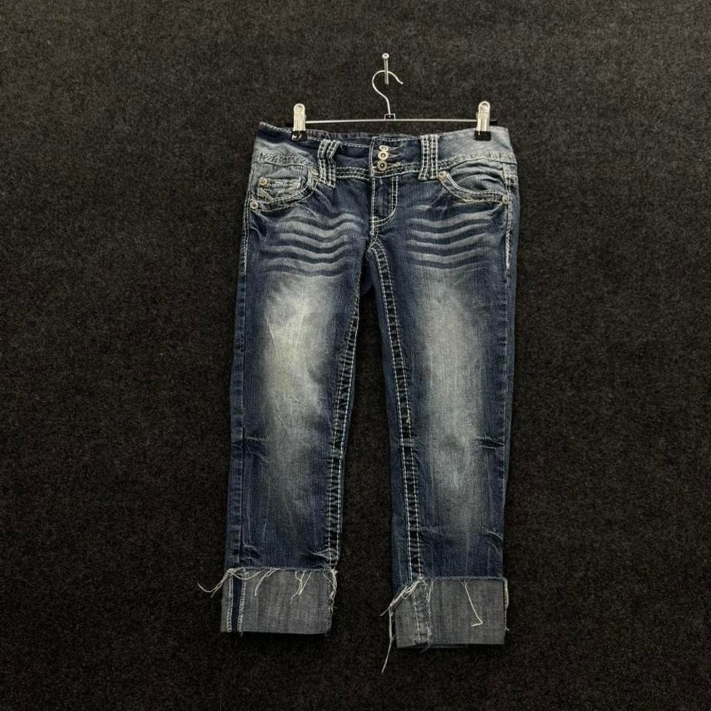 Amethyst Womens Size 3 Cropped Capri Jeans Y2K Distressed Cuffed Denim